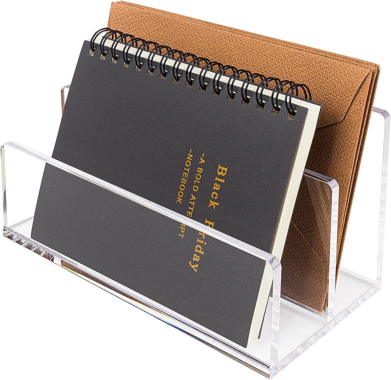 Hisize Acrylic Mail Organizer File Sorters for Desk,2-Section Laddered Desktop Vertical Letter Holder,Desk Organizer Workspace Organizer - Image 1